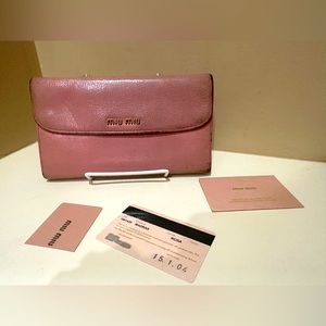 MiuMiu Bubblegum Pink Long Leather Double Snap Wallet W/original cards